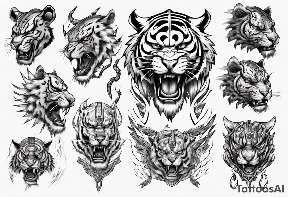 African Tiger warrior and lightning tattoo idea
