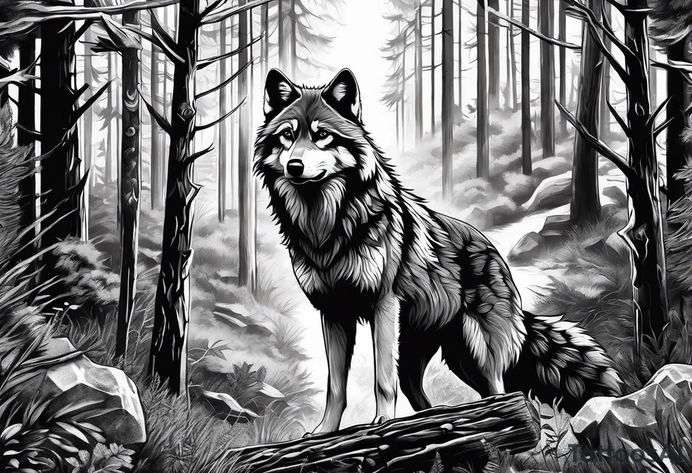 Ultra realistic Wolf and raccoon
Background Woods tattoo idea