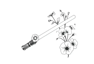 Lightsaber containing daisies, lily of the valley, and morning glories tattoo idea