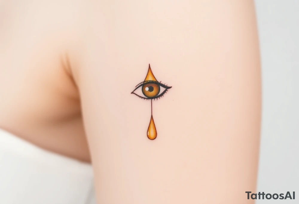 teardrop dripping from the eye, in shades of golden yellow and pale peach tattoo idea
