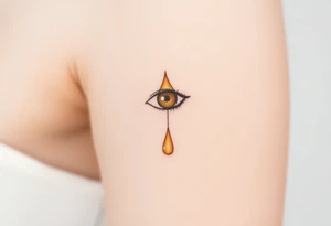 teardrop dripping from the eye, in shades of golden yellow and pale peach tattoo idea