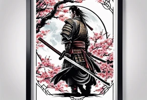 Japanese samurai sword sakura moon tattoo idea