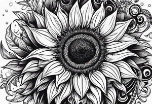 a doodle of a sunflower, with one bloodshot eye, and he's smoking a blunt tattoo idea