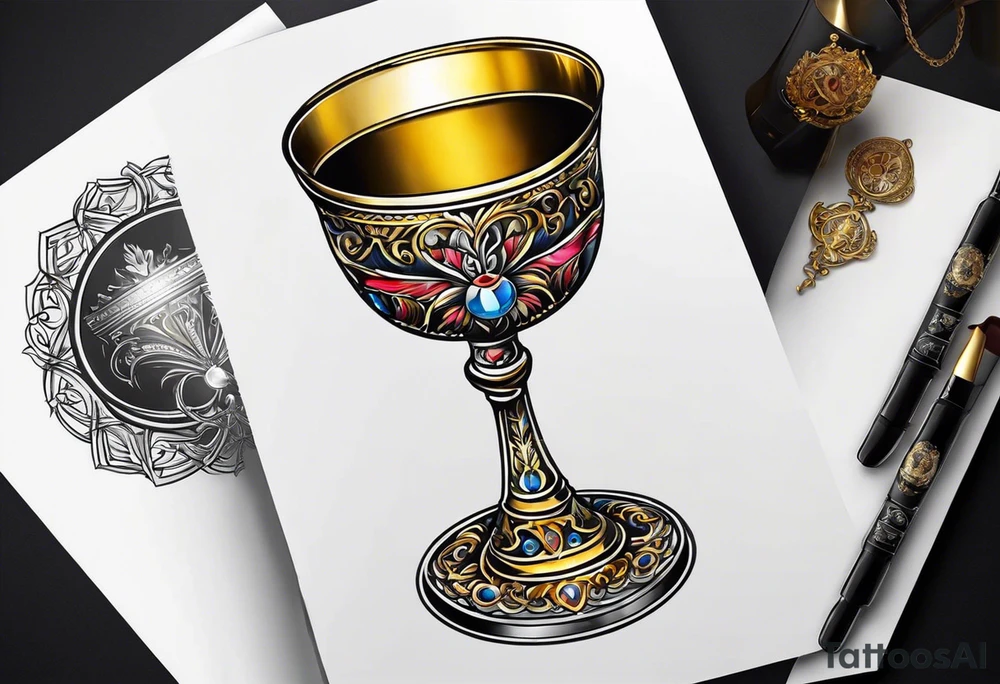 chalice surrounded by golden halo tattoo idea