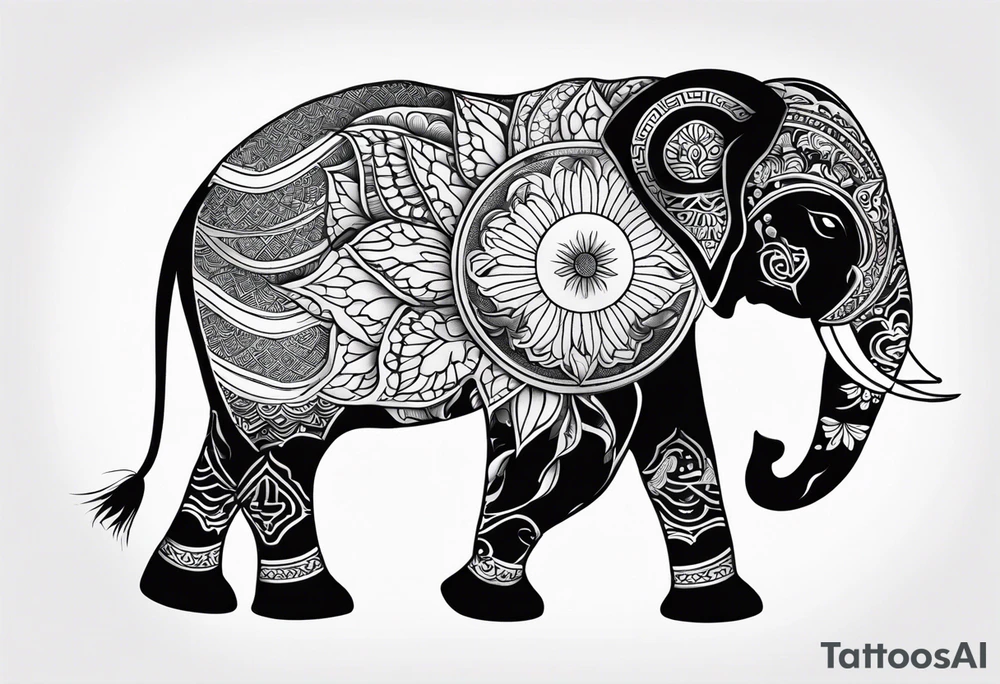 a elephant and a sun tattoo idea
