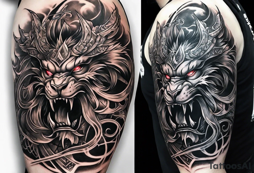 Unique demonslayer sleeve tattoo idea