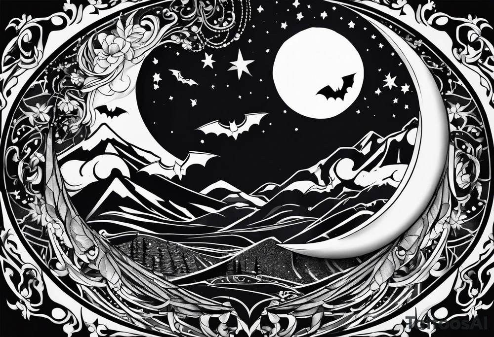 Moon and bats tattoo tattoo idea