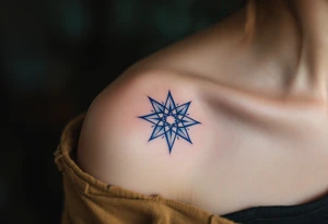 A navy blue eight-pointed star tattoo represents inner depth and personal truth. tattoo idea