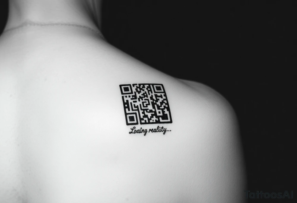 "QR-code tattoo that scans to a 10-second loop of:  
- Buffering symbol  
- Text: 'Loading reality... 99.9%'  

Style: High-contrast. Inner wrist." tattoo idea