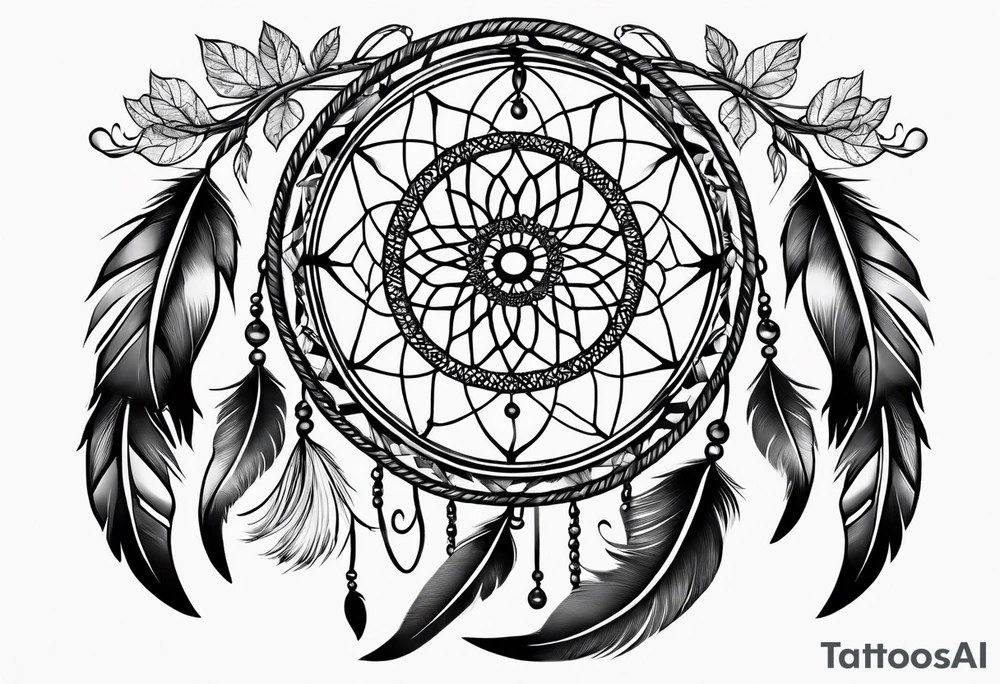 A black and white detailed dream catcher with a lot of shading tattoo idea
