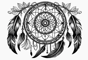 A black and white detailed dream catcher with a lot of shading tattoo idea