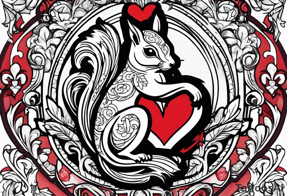 Heart with letters p, s, and o with a squirrel tattoo idea