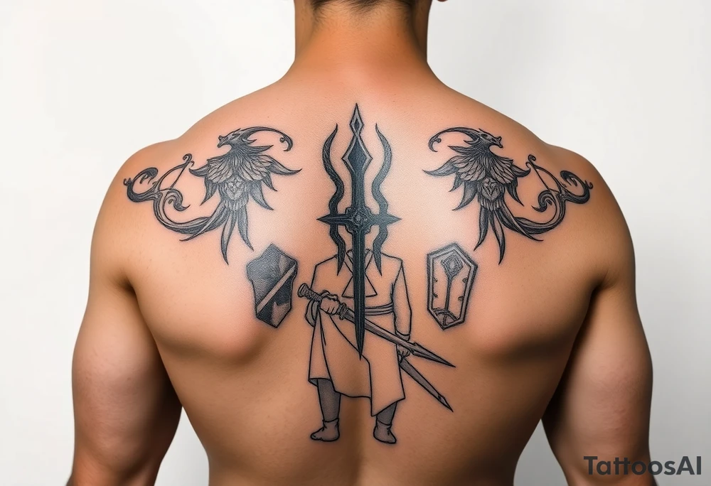 Warrior and Peaceful man standing back to back tattoo idea