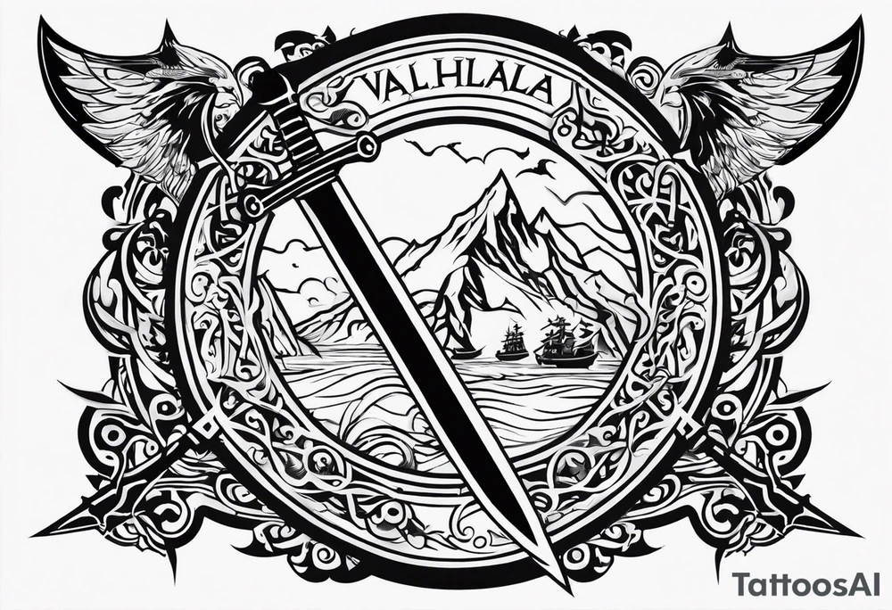 sword Valhalla circle tattoo idea