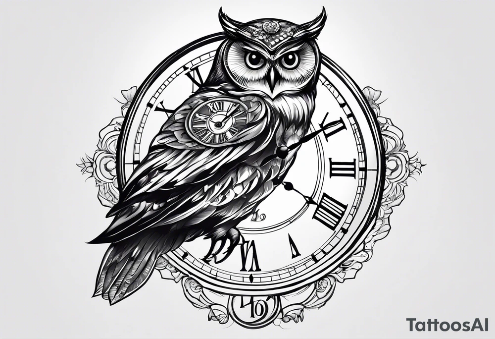 owl with a clock. time is running out tattoo idea