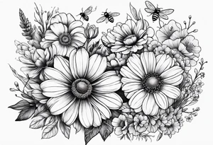 Half sleeve with wildflowers and complimentary flowers with bees tattoo idea