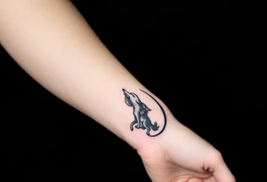 lone wolf howling at full moon with northern lights backdrop tattoo idea