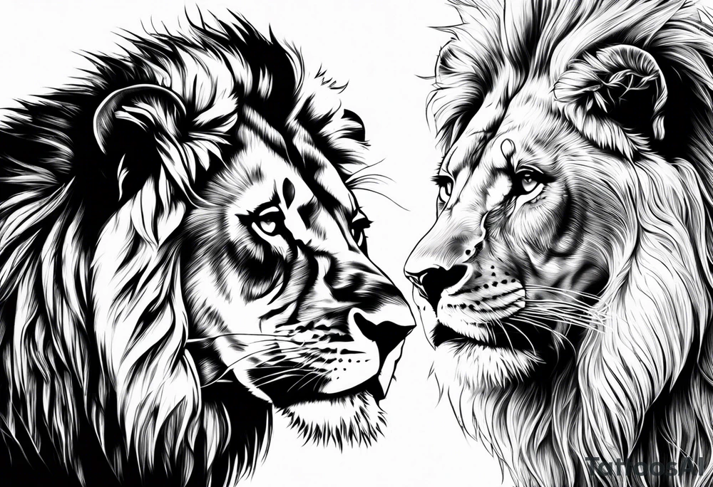 lion and lioness with no mane tattoo idea