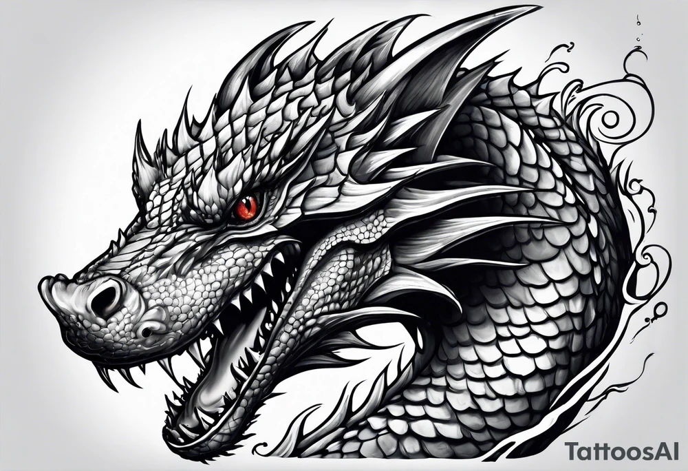 A water dragon with attributes of a great white shark tattoo idea
