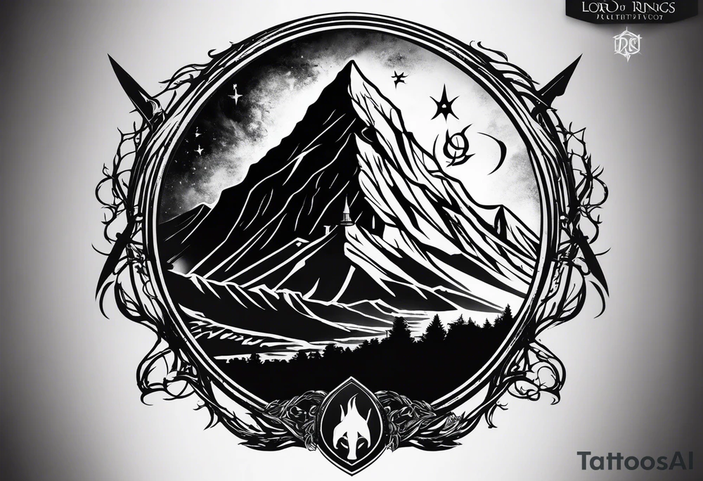 Lord of the rings with Harry Potter incorporated but clear visual of both movies. Small and minimal. Something like the deathly hallows symbol made out of swords and wizard staff from LOTR tattoo idea