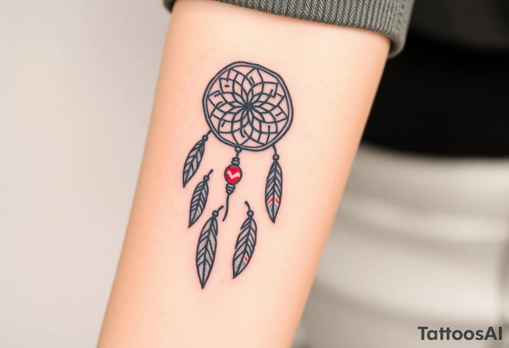 native dreamcatcher with flowing feathers and sacred beads tattoo idea