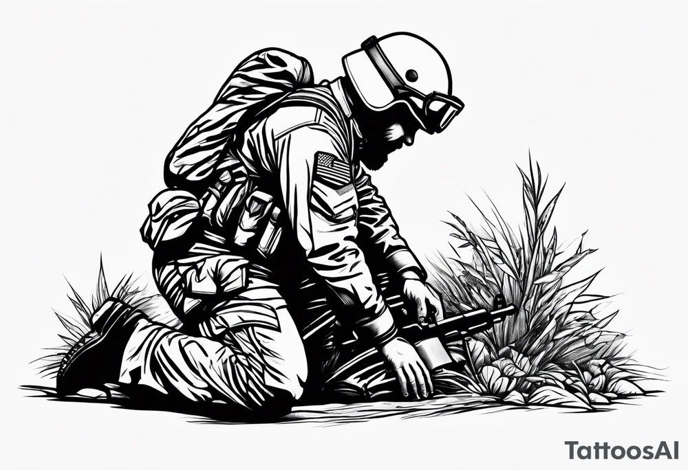 Fallen soldier memorial with kneeling soldier tattoo idea