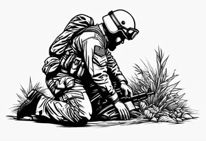 Fallen soldier memorial with kneeling soldier tattoo idea