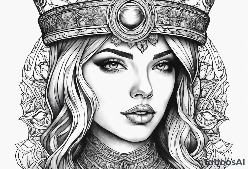 a woman with a halo holding a chalice tattoo idea