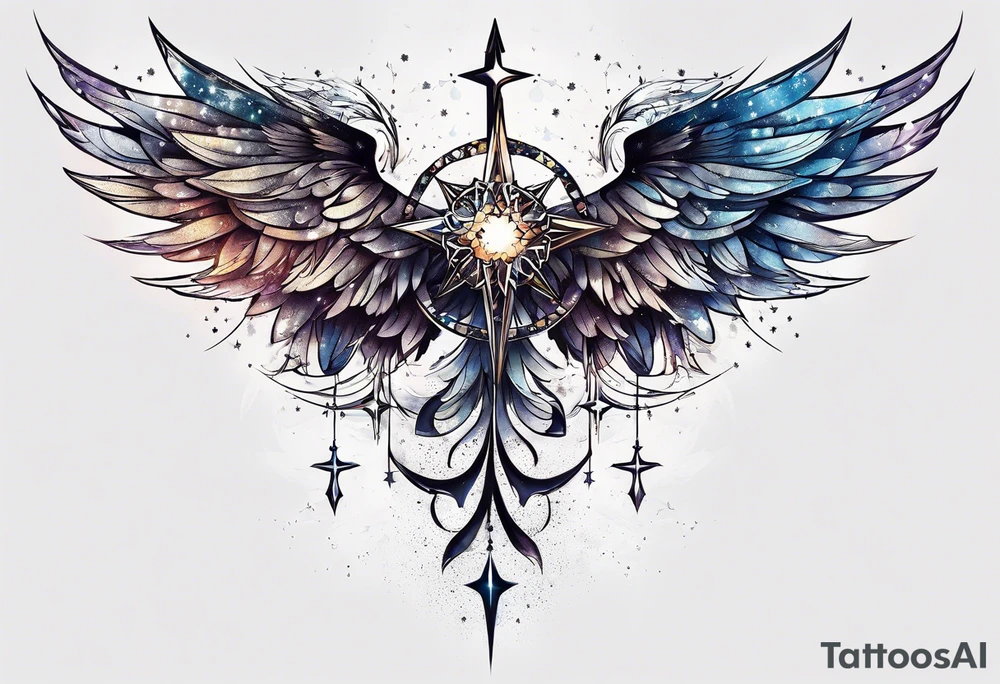 Constellation, wing , snow , cross tattoo idea