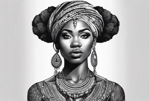 exu africano realista em preto e cinza com tons de vermelho tattoo idea