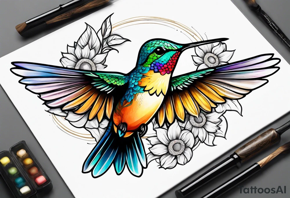Hummingbird sunflower tattoo idea