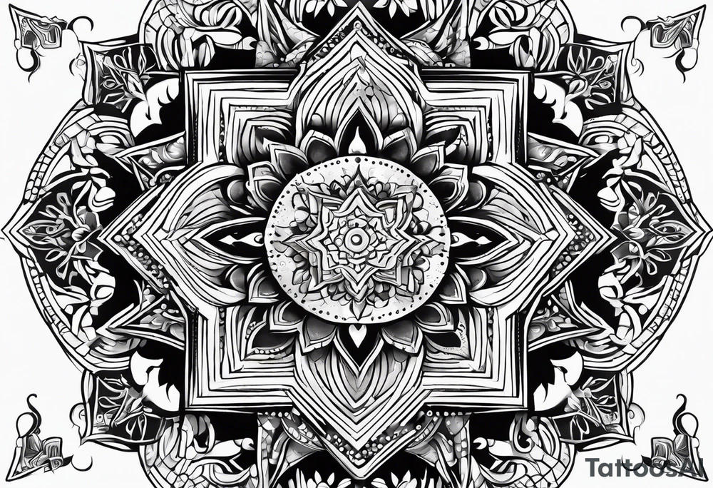 Combine intricate mandala patterns with religious symbols representing your faith at the center tattoo idea