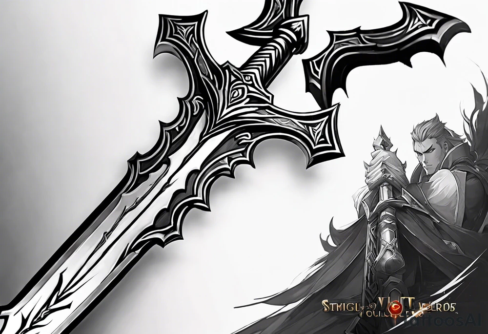 Viego's sword from League of legends, in cybersigilsm tattoo sytle tattoo idea