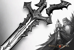 Viego's sword from League of legends, in cybersigilsm tattoo sytle tattoo idea
