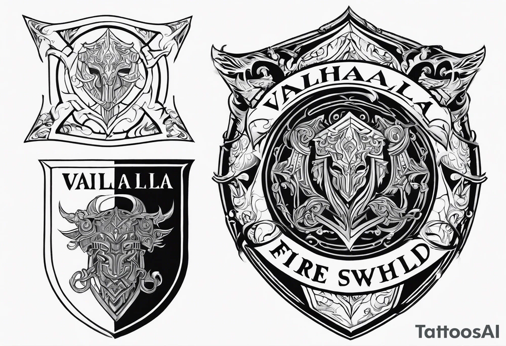 Valhalla shield fire sword tattoo idea