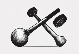 A simple hammer, a kettlebell, a barbell tattoo idea