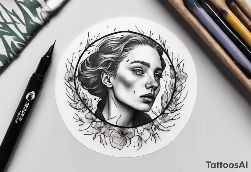 A small condensed tattoo with Van Gogh Irises on the upper left chest of a woman in a circle-like configuration tattoo idea