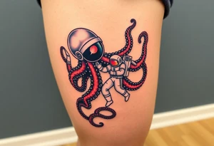 Kraken octopus grabbing a astronaut in a Outer space back ground tattoo idea