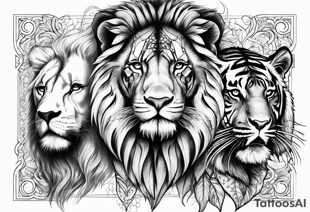 Lion tiger elephant tattoo idea