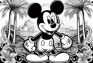 tron style mickey mouse with palm trees tattoo idea