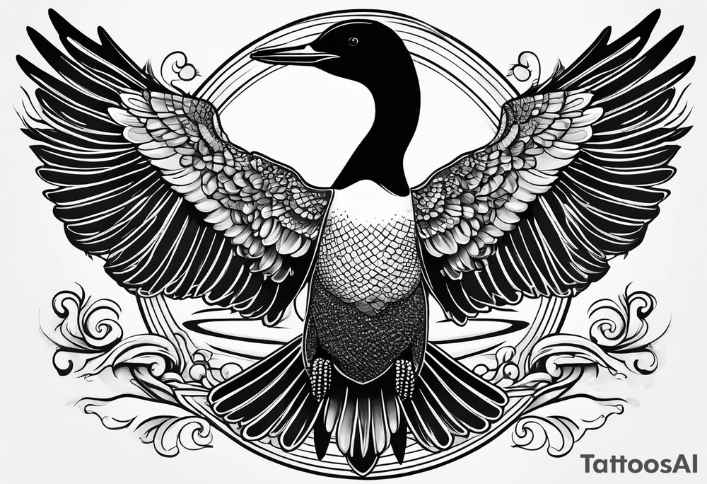 A loon with its wings spread tattoo idea
