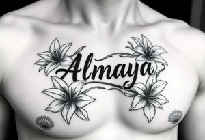 The name Almaya surrounded by Lilies. I want this on my ribs tattoo idea