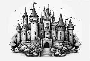 A Castle with legs and arms tattoo idea