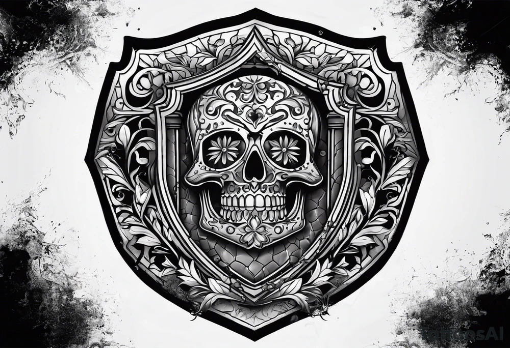 shadows of the dead inside a shield shape tattoo idea