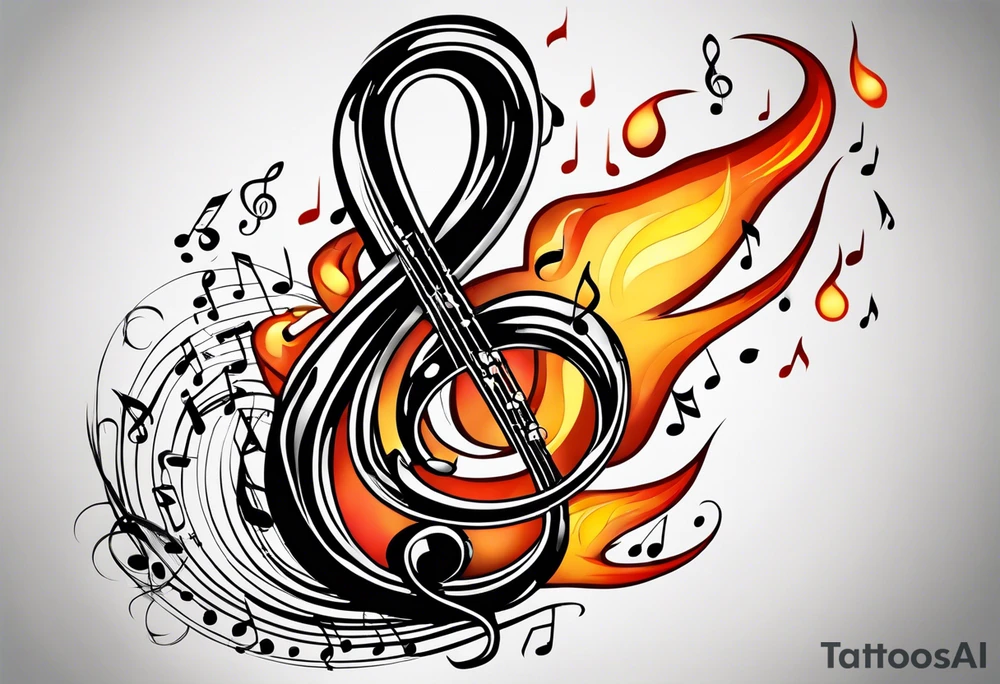 Musical notes on fire tattoo idea