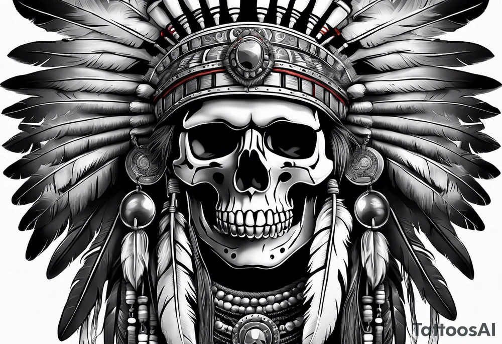 Native American war chief skull with bonnet tattoo idea Native American war chief skull with bonnet tattoo idea
