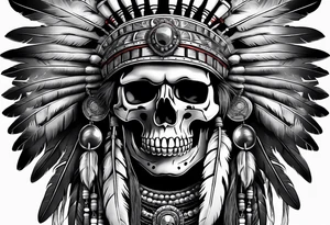 Native American war chief skull with bonnet tattoo idea