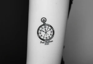 Old paper scroll and pocket watch 
with my 3 childrens names and birth dates tattoo idea