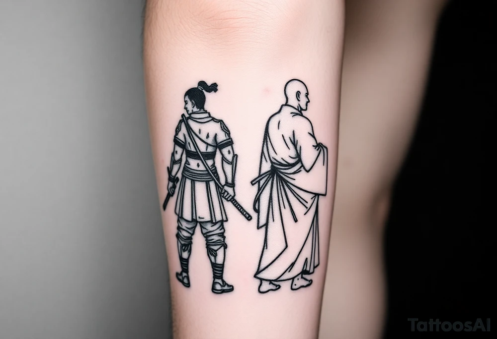 Warrior and Monk standing back to back tattoo idea
