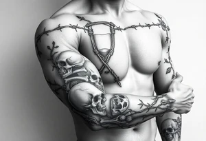 barbed wire hourglass bad luck vines bones skulls reaper a large text of 사랑은 아프다 tattoo idea